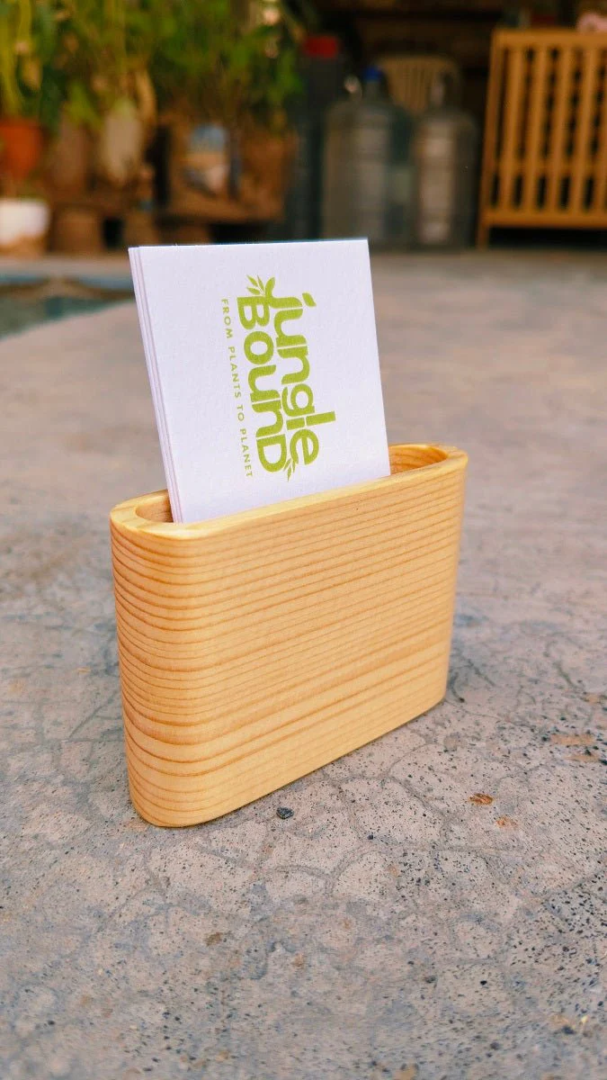 Handcrafted Wooden Card Holder | Natural Solid Wood Desk Organizer - Image 3