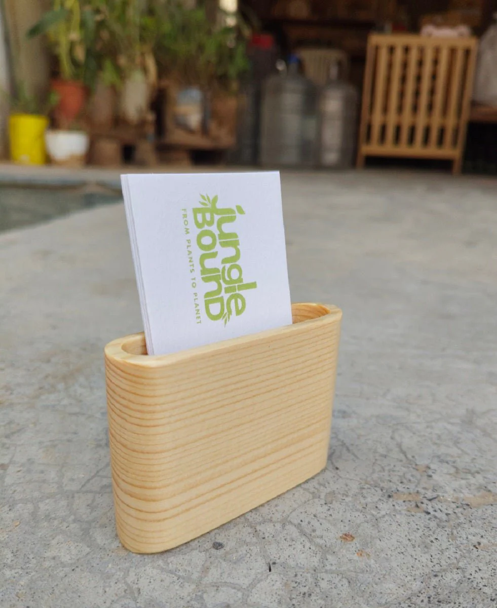 Handcrafted Wooden Card Holder | Natural Solid Wood Desk Organizer - Image 5