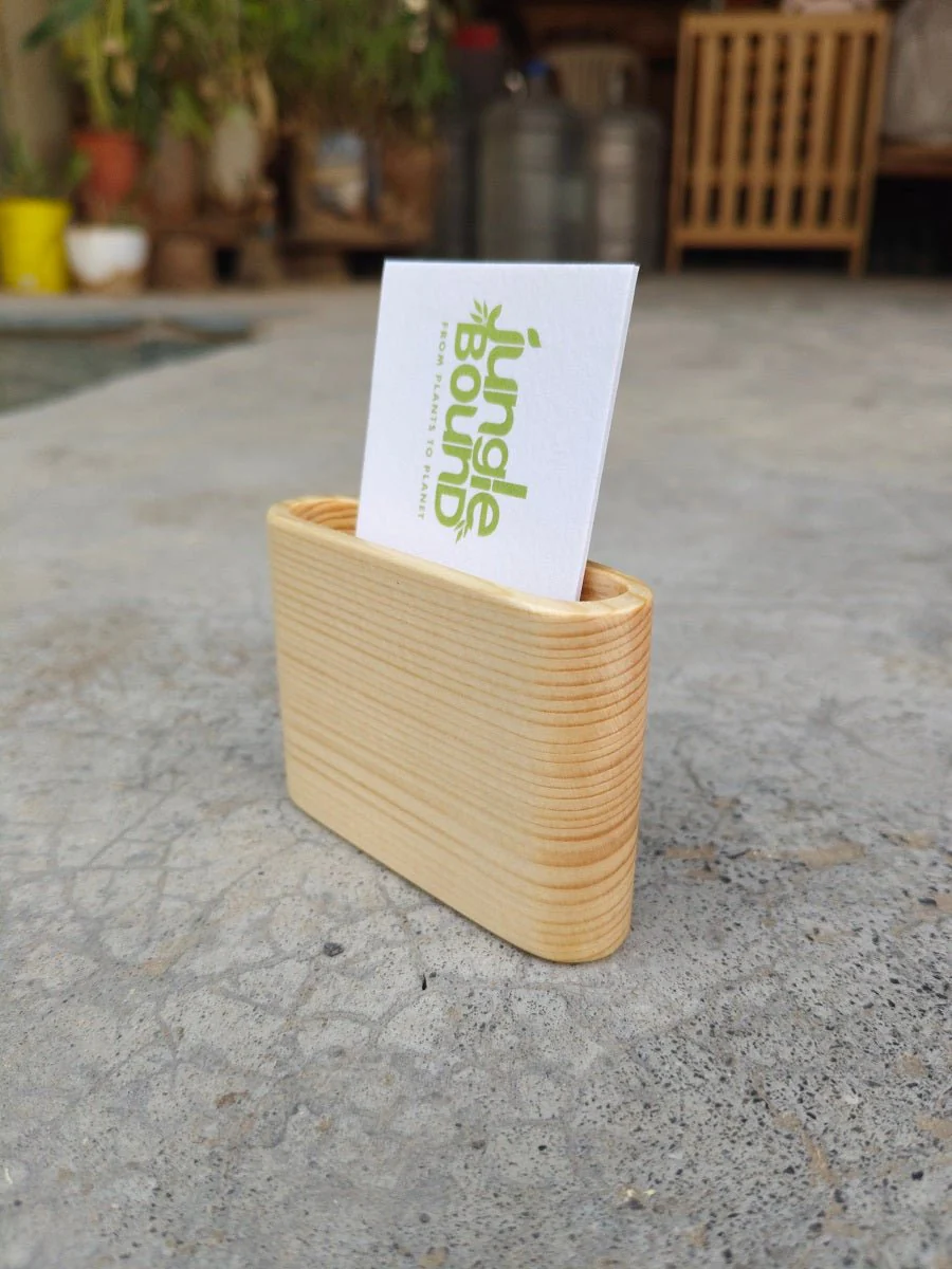 Handcrafted Wooden Card Holder | Natural Solid Wood Desk Organizer - Image 6