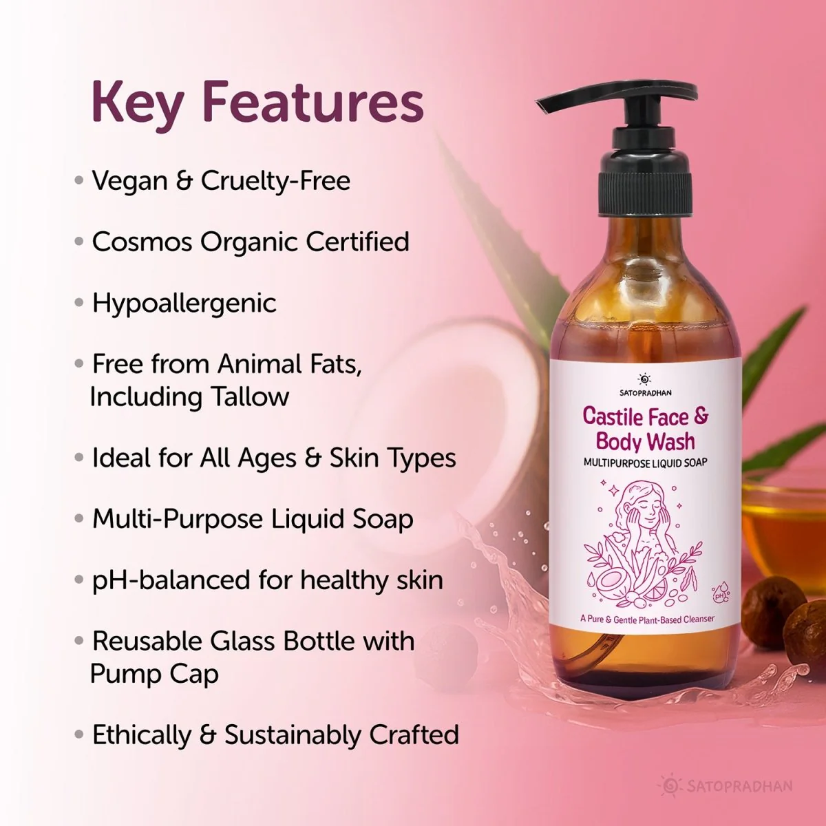 Castile Face & Body Wash – 200ml Natural, Organic, Pure & Vegan - Image 3