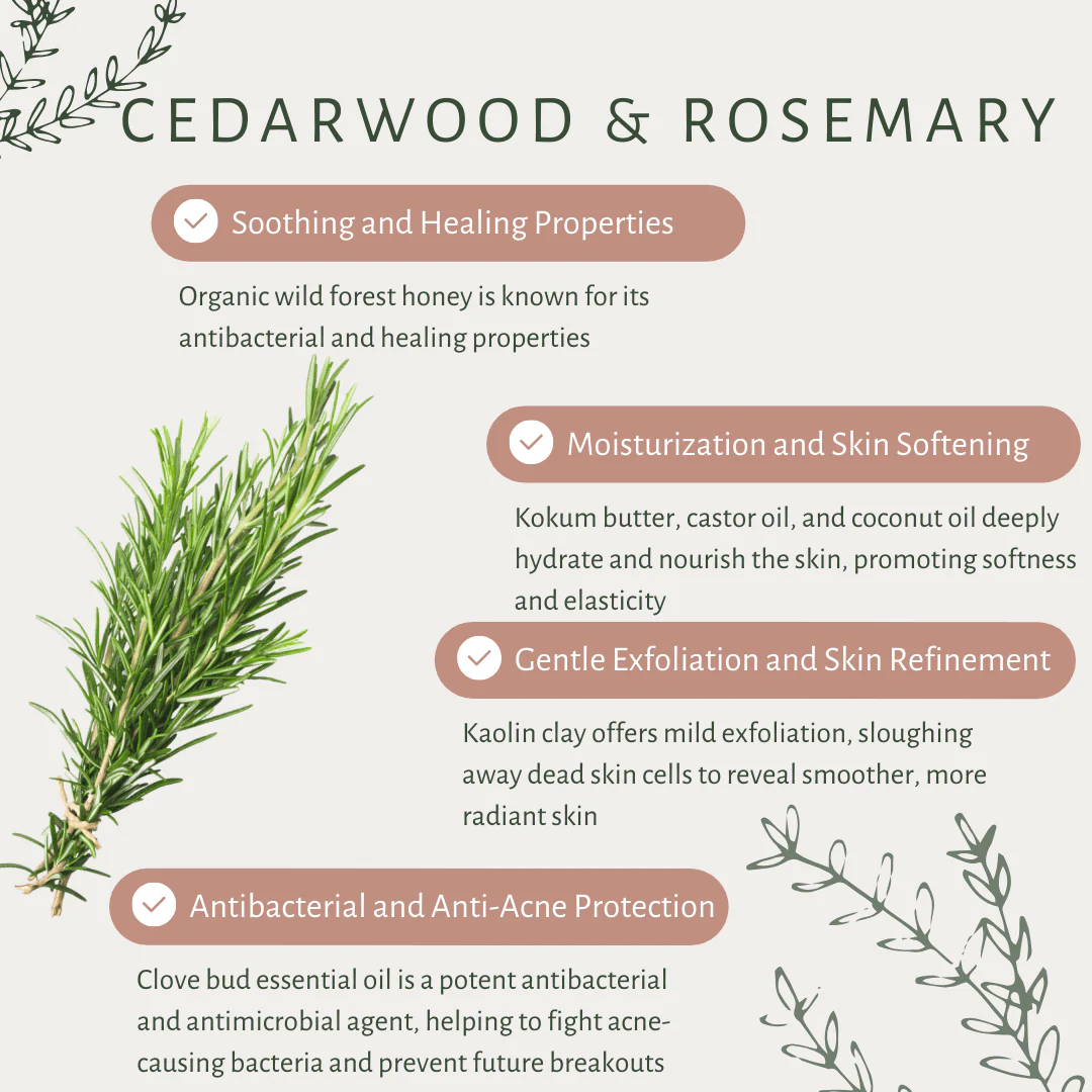 Cedarwood Rosemary Bar Soap for Oily Skin with Charcoal & Honey - Image 3