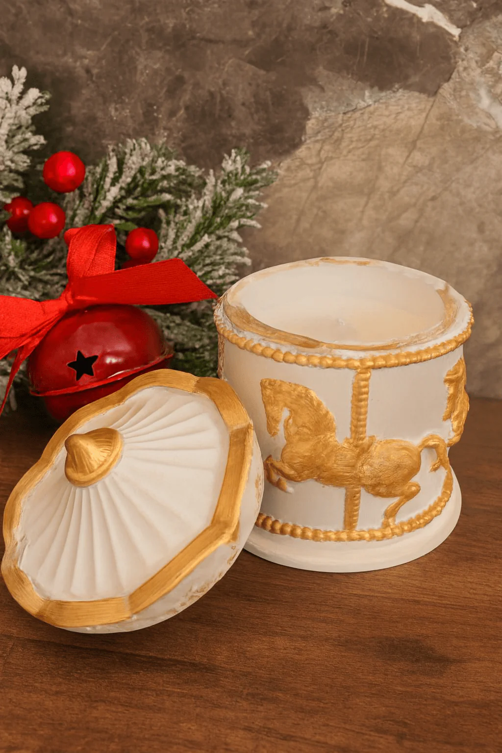 Ceramic Carousel Jar Candle | Handcrafted Decorative Candle - Image 3