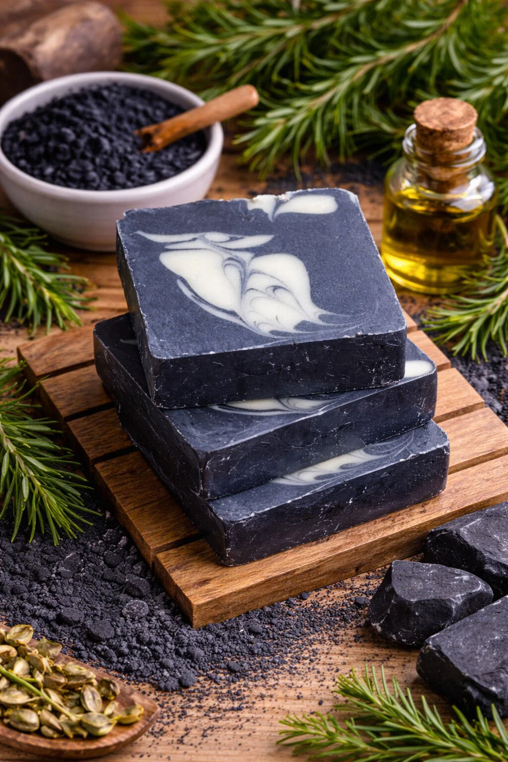 Charcoal & Tea Tree Bath Bar | Deep Cleansing Soap | 120g - Image 3