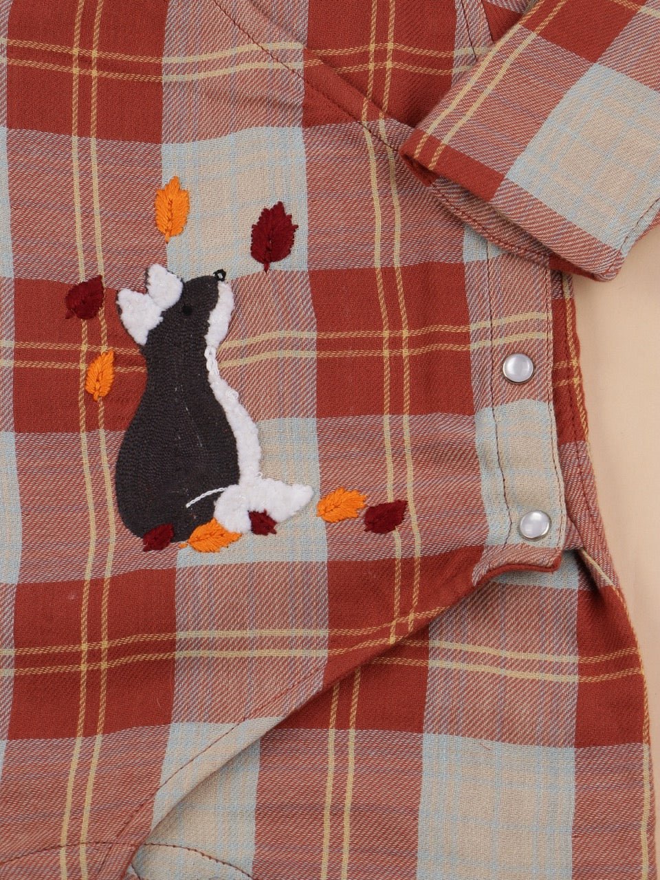 Checkered Foxy Reversible Romper – Rising Sun |Organic Cotton Babywear - Image 3