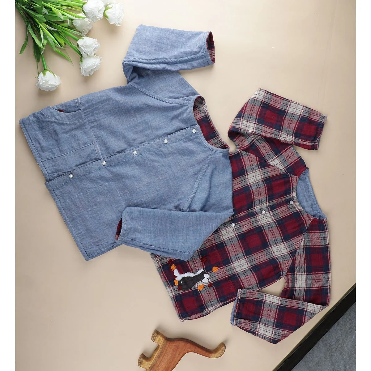 Checkered Foxy Reversible Cotton Shirt for Boys - Image 4