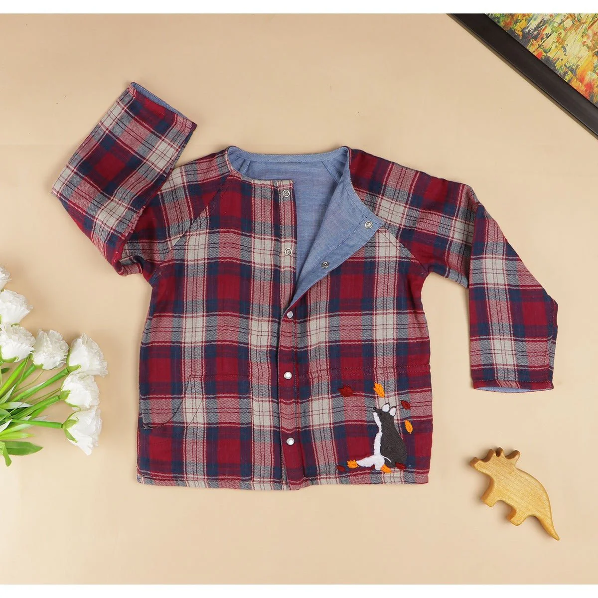 Checkered Foxy Reversible Cotton Shirt for Boys - Image 6