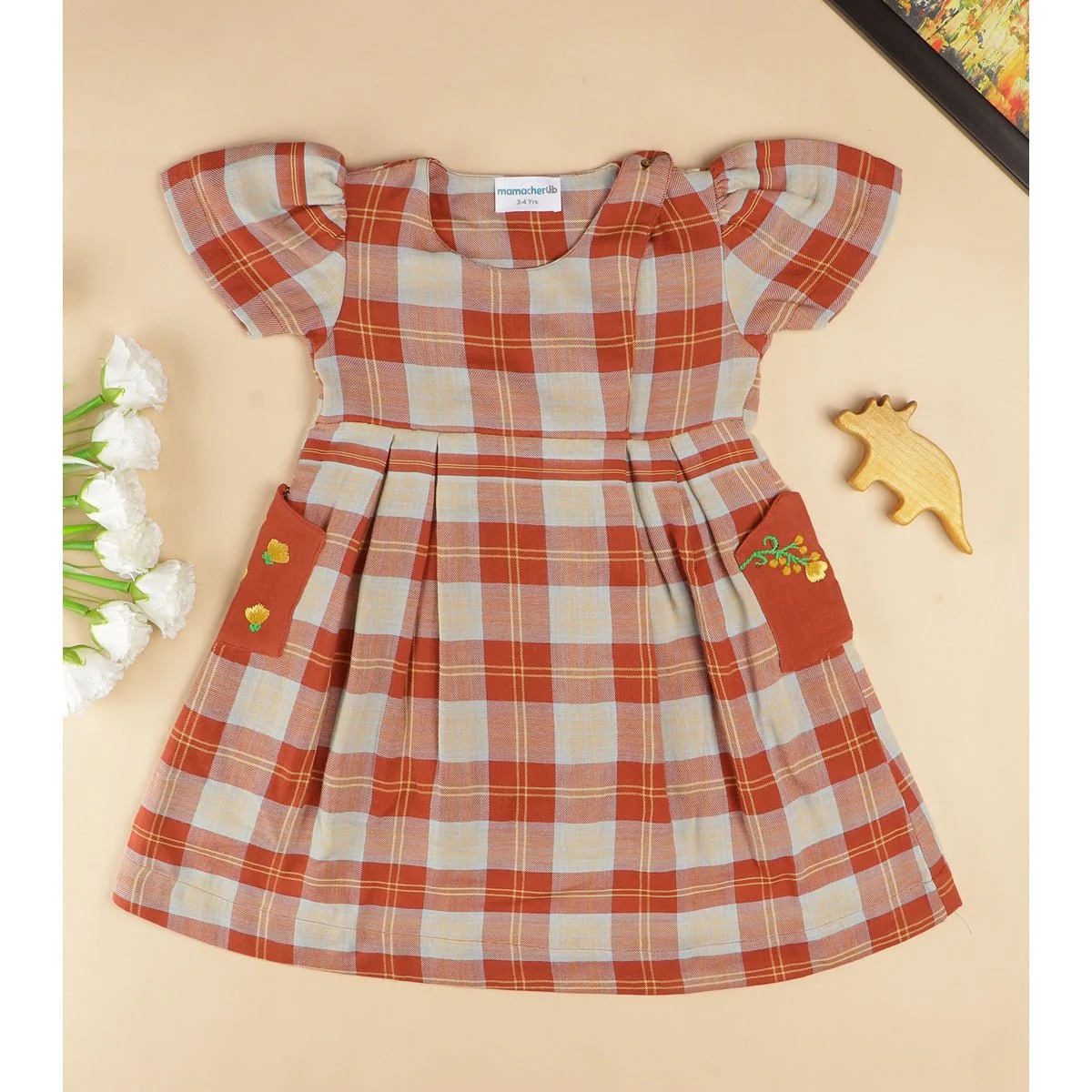 Checkered Rabbit Dress | Soft Cotton Dress for Girls - Image 2