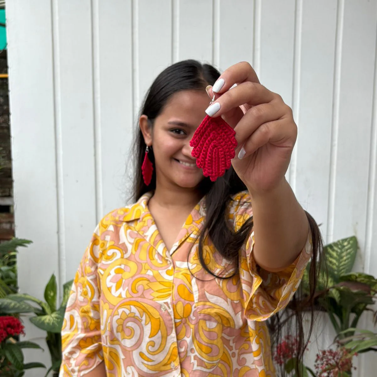 Cherry Earrings | Hand Crochet Red Thread Earrings - Image 4