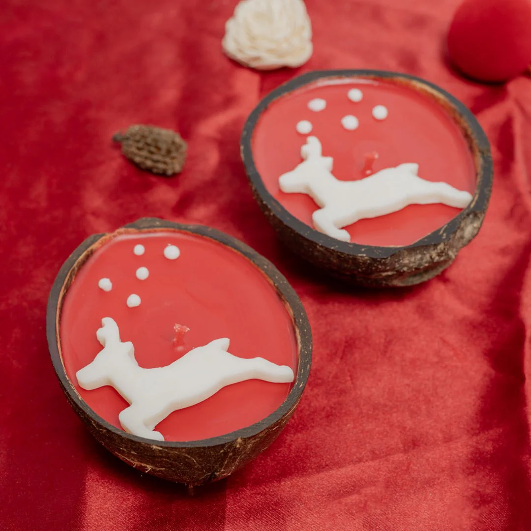 Coconut Shell Christmas Reindeer Candle Set of 2 - Image 4