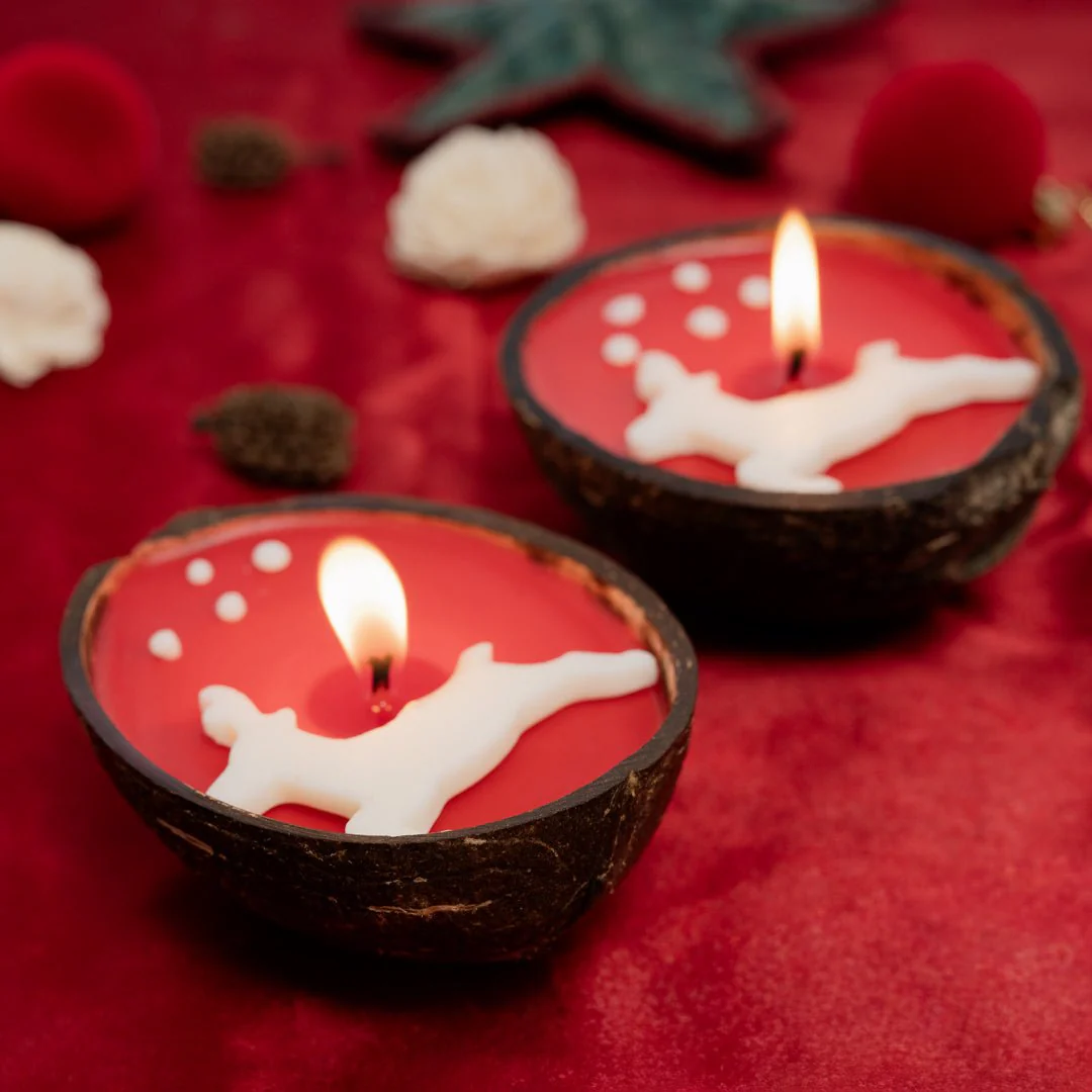 Coconut Shell Christmas Reindeer Candle Set of 2 - Image 5