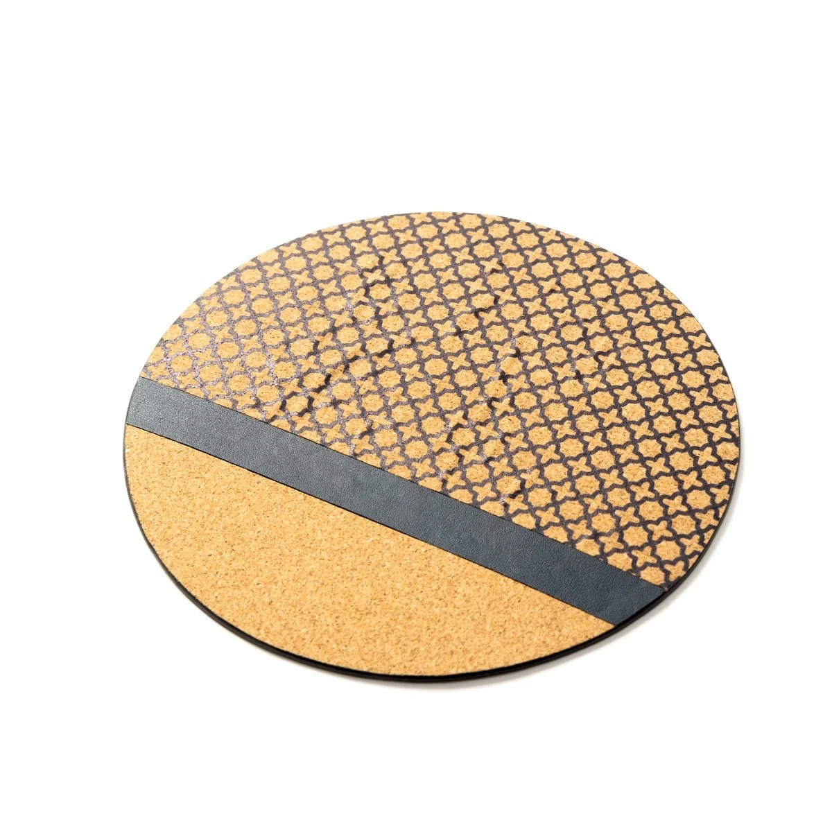 Circular Mouse Pad – Plant Leather & Cork (Blue & Cork) - Image 2