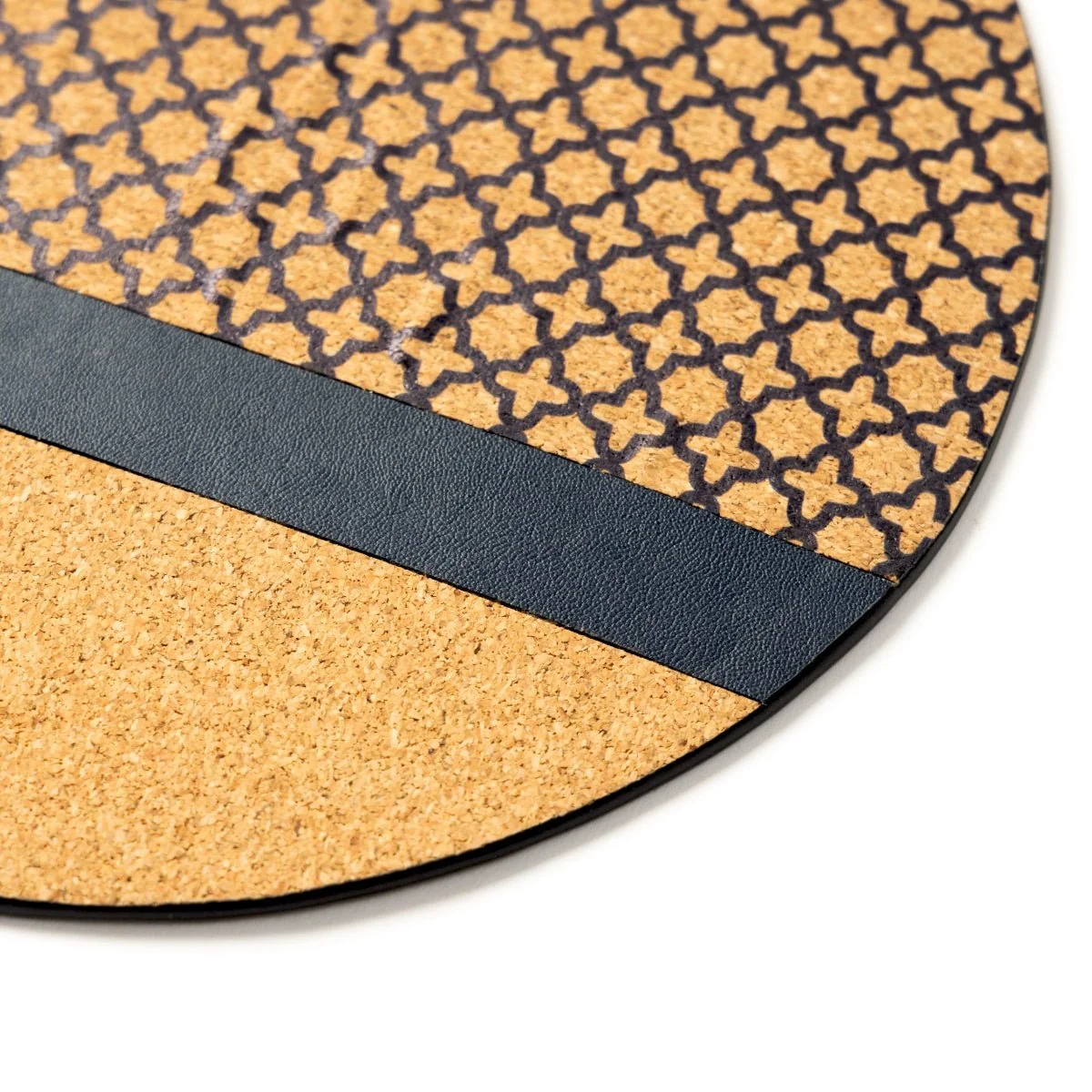 Circular Mouse Pad – Plant Leather & Cork (Blue & Cork) - Image 3