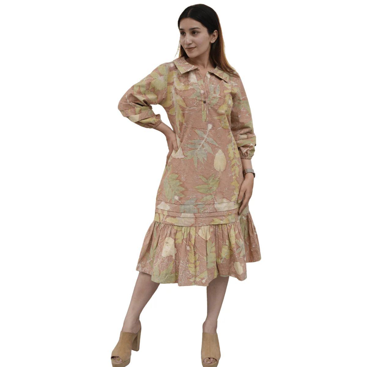 Clay Meadow Gathered Eco-Printed Dress for Women - Image 3