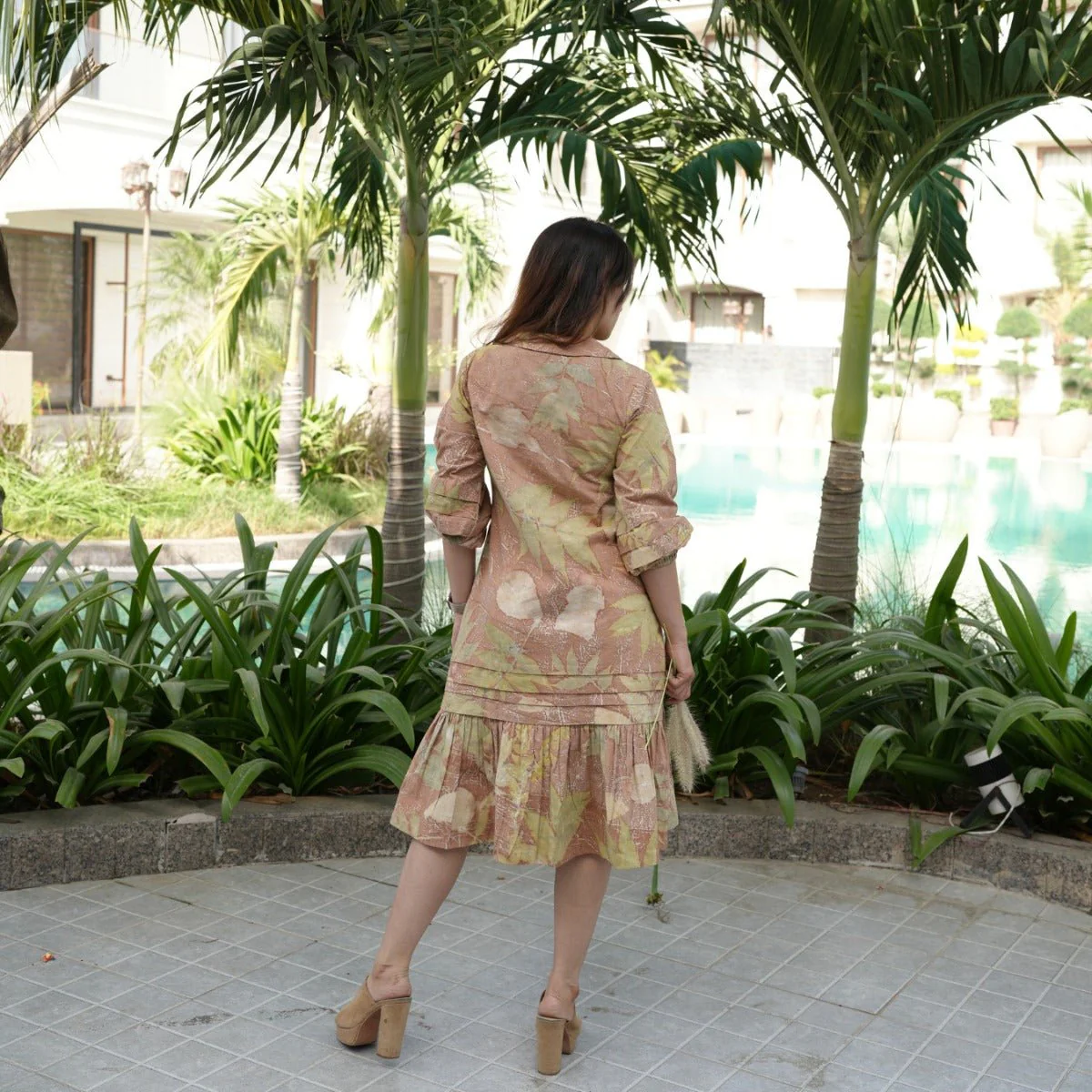 Clay Meadow Gathered Eco-Printed Dress for Women - Image 5
