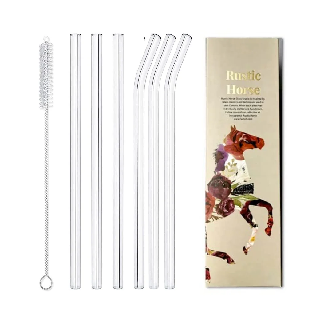 Clear Transparent Glass Straws with Cleaning Brush – Set of 6 - Image 3