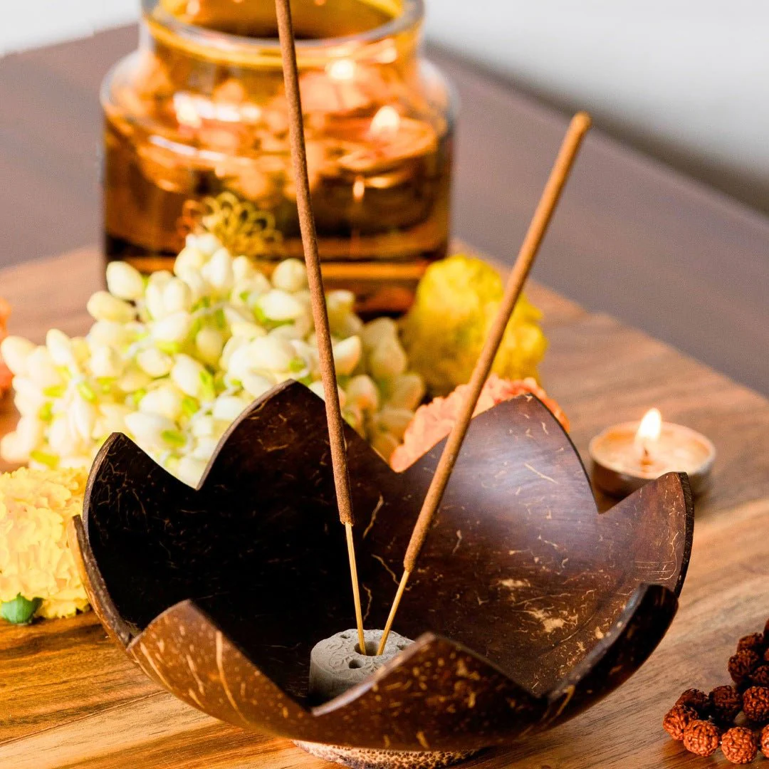 Coconut Shell Agarbatti Stand with Ash Catcher | Incense Stick Holder - Image 3