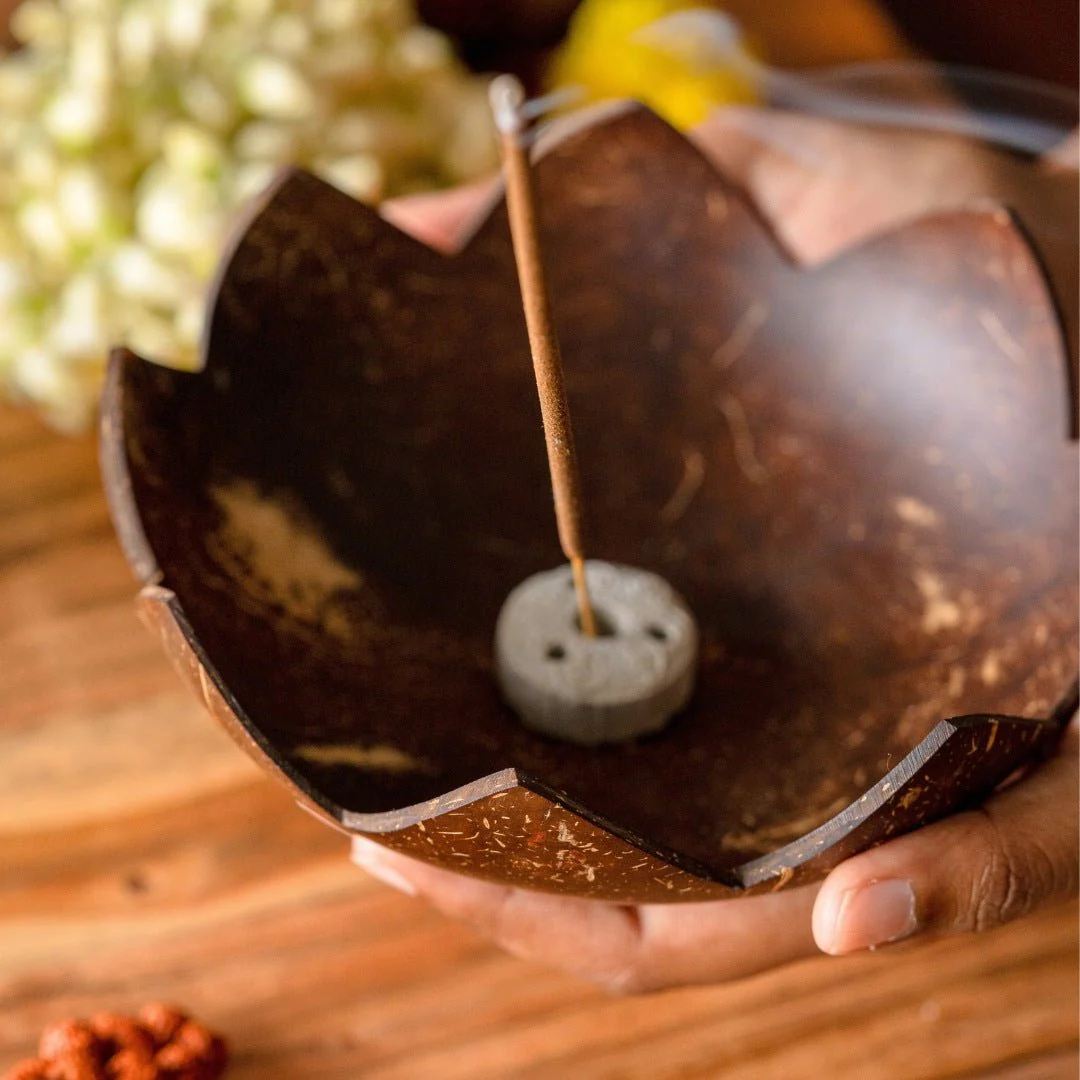 Coconut Shell Agarbatti Stand with Ash Catcher | Incense Stick Holder - Image 4