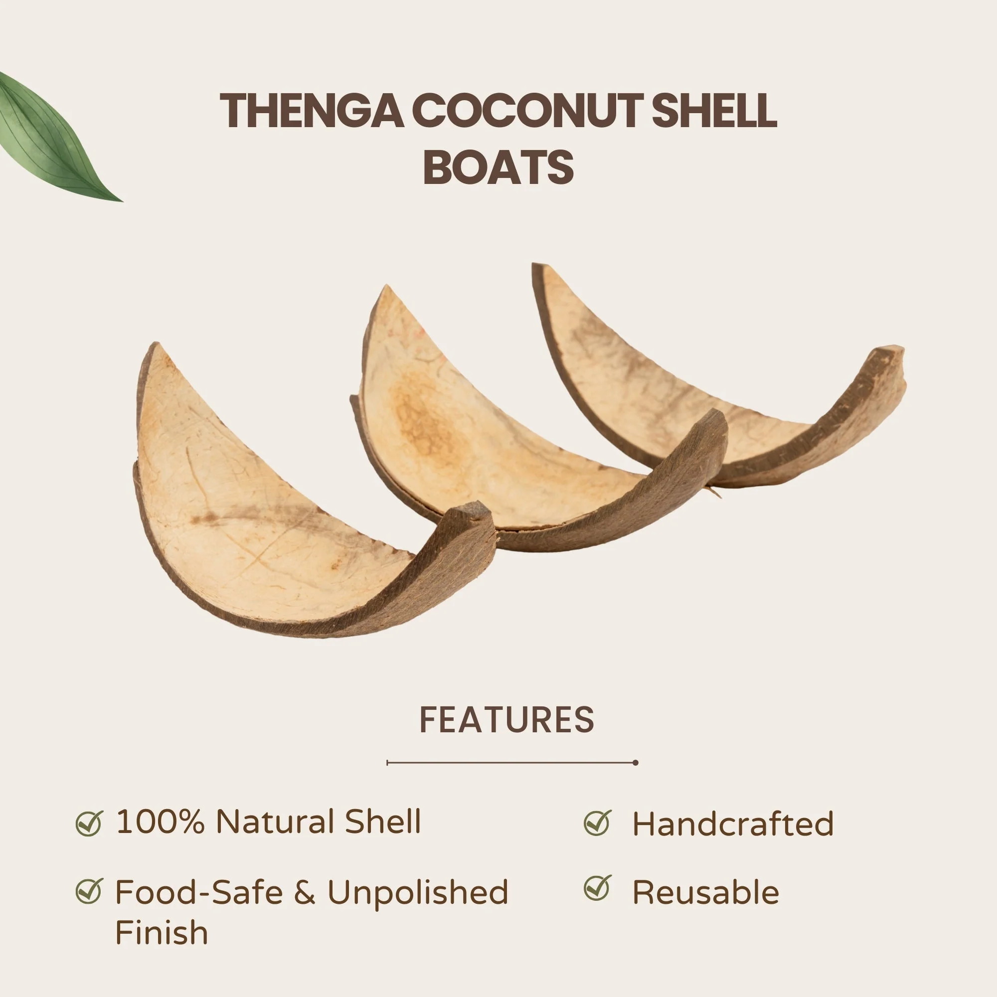 Coconut Shell Boats | Eco-Friendly Handcrafted Serving Set of 10 - Image 3