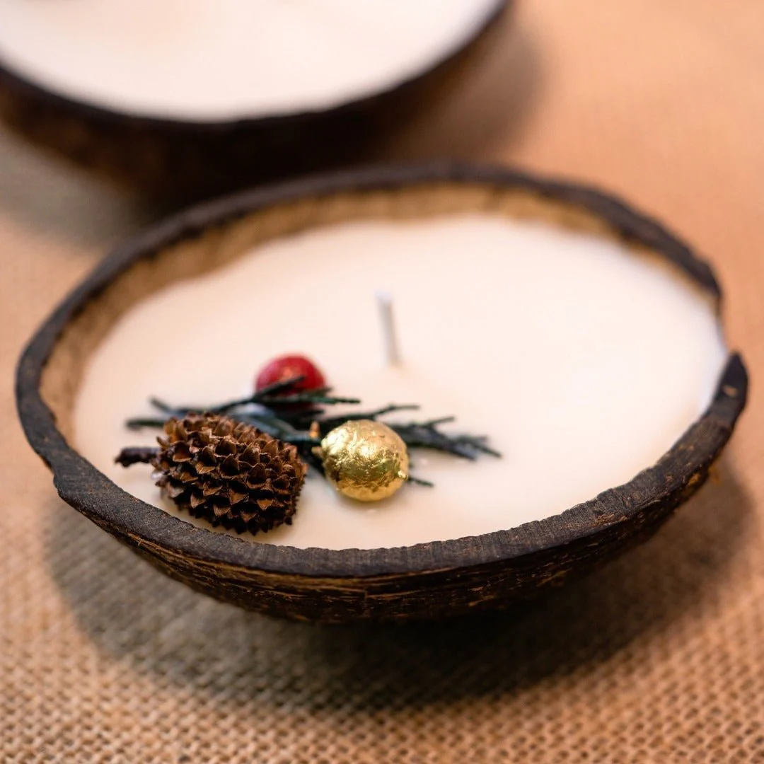 Coconut Shell Christmas Candle/Diya | Scented Soy Wax (Set of 2) - Image 2