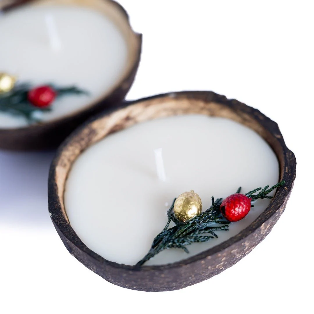 Coconut Shell Christmas Candle/Diya | Scented Soy Wax (Set of 2) - Image 5