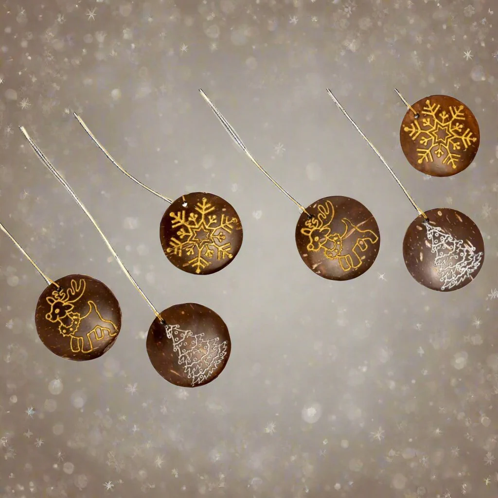 Coconut Shell Christmas Hanging Decorations - Set of 6 - Image 3