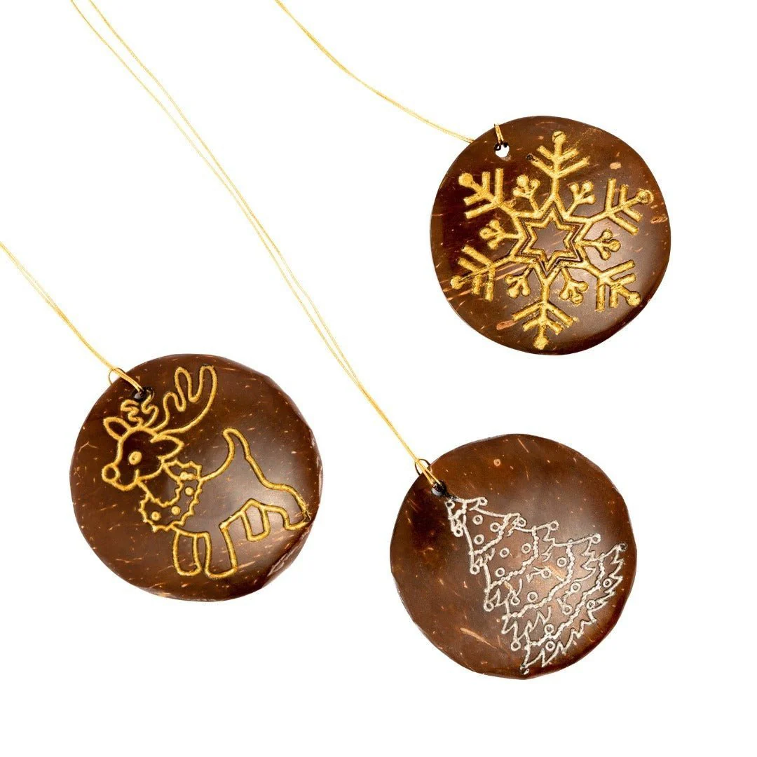 Coconut Shell Christmas Hanging Decorations - Set of 6 - Image 5