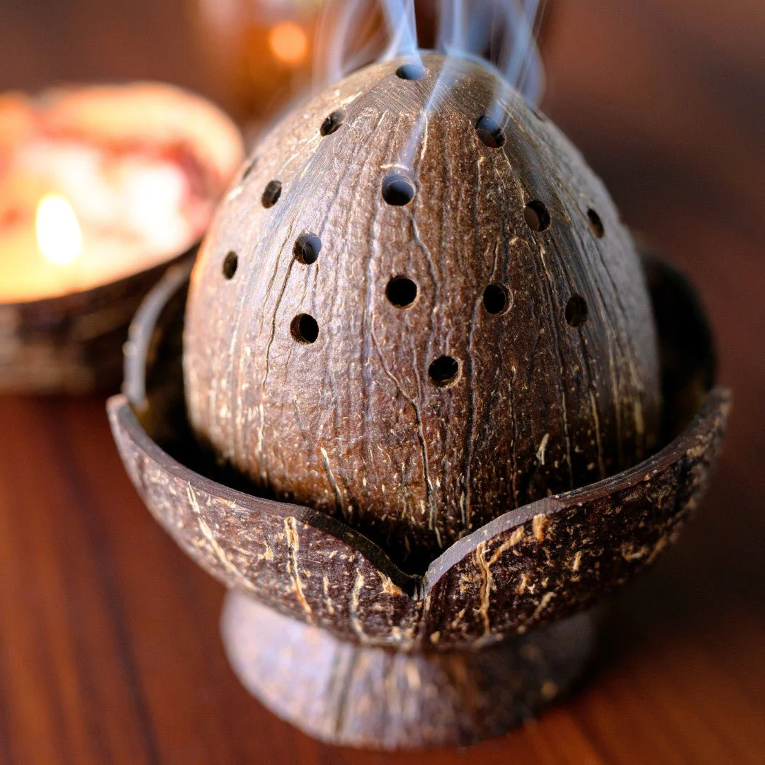 Coconut Shell Dhoop Batti Stand | Wooden Incense Holder (Set of 1) - Image 2
