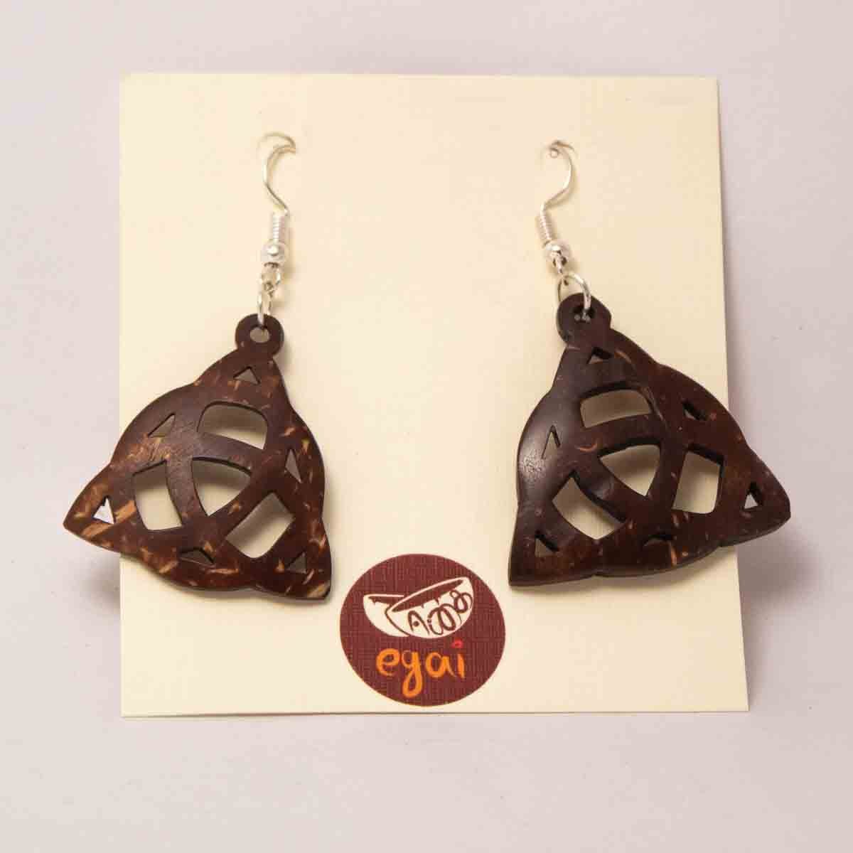 Coconut Shell Earrings/ Celtic Trinity Symbol - Image 2