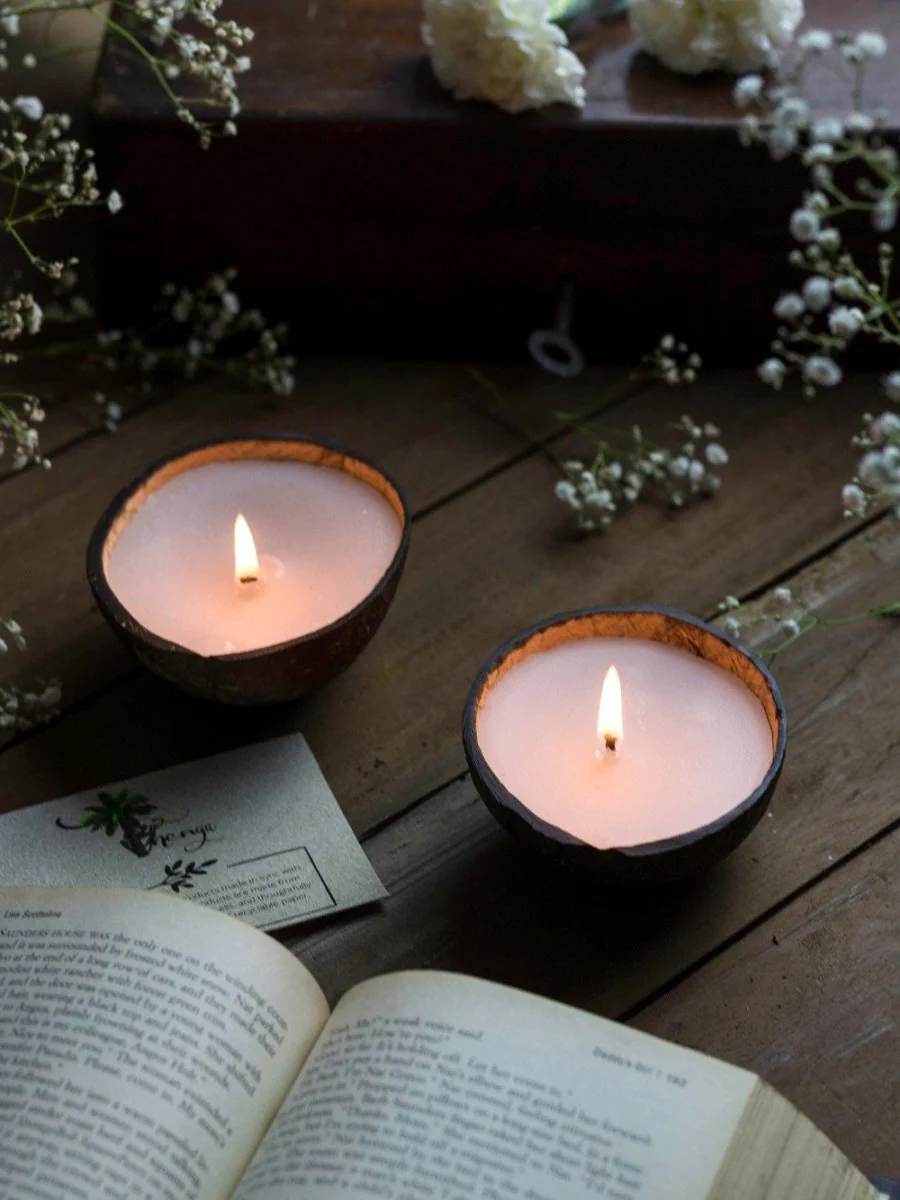 Coconut Shell Eco-Friendly Candle/Diya Set of 2 Coconut Scented Candle