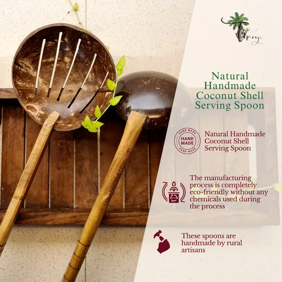 Coconut Shell Frying Spoon & Non Stick Wooden Ladles (Set of 2) - Image 3