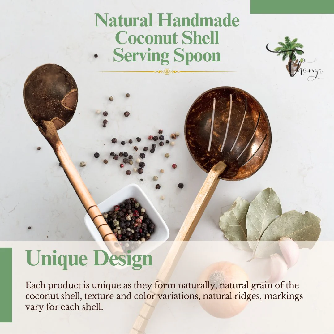 Coconut Shell Frying Spoon & Non Stick Wooden Ladles (Set of 2) - Image 5