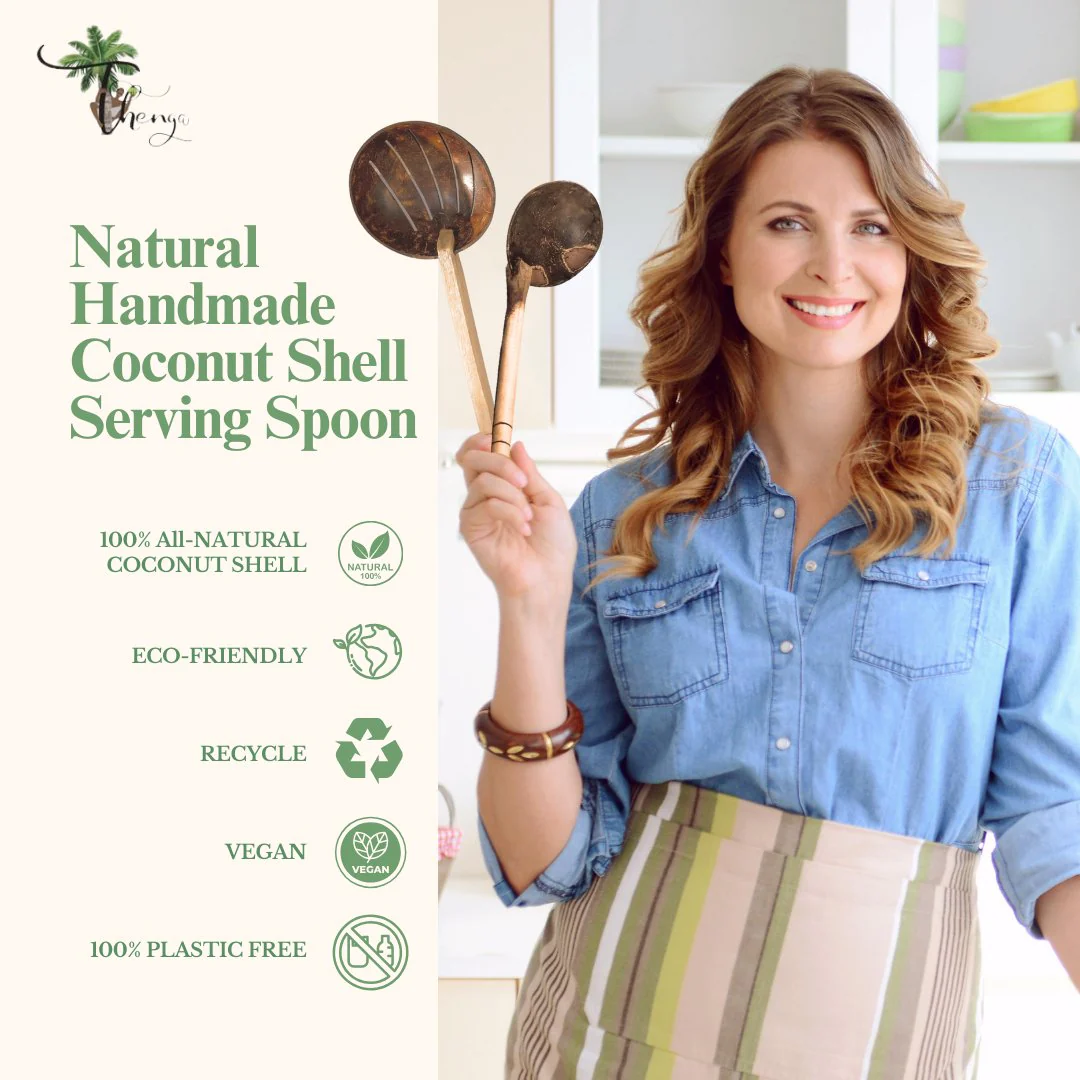 Coconut Shell Frying Spoon & Non Stick Wooden Ladles (Set of 2) - Image 6
