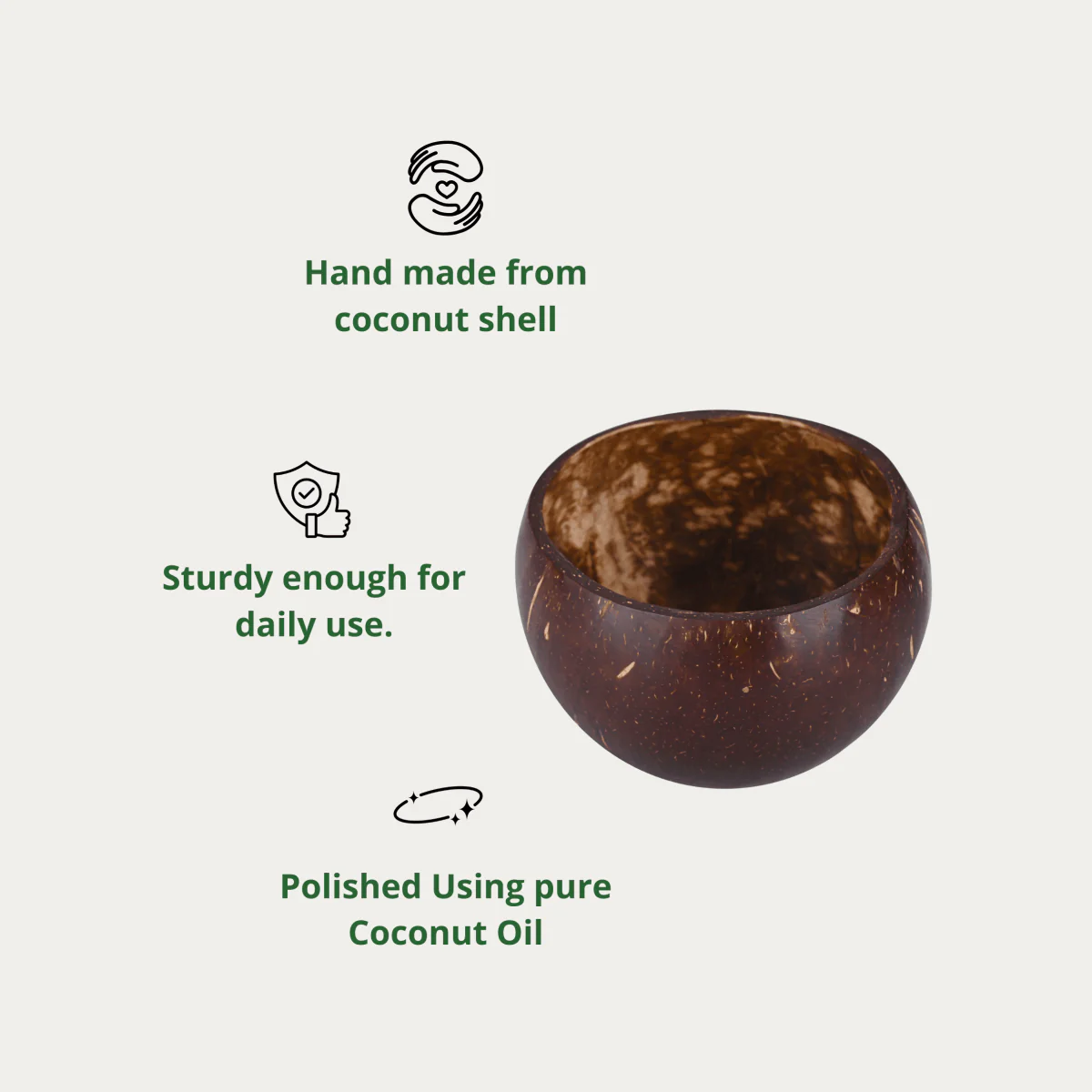 Coconut Shell Handcrafted Serving Bowl | 450–500ml | Set of 2 - Image 3