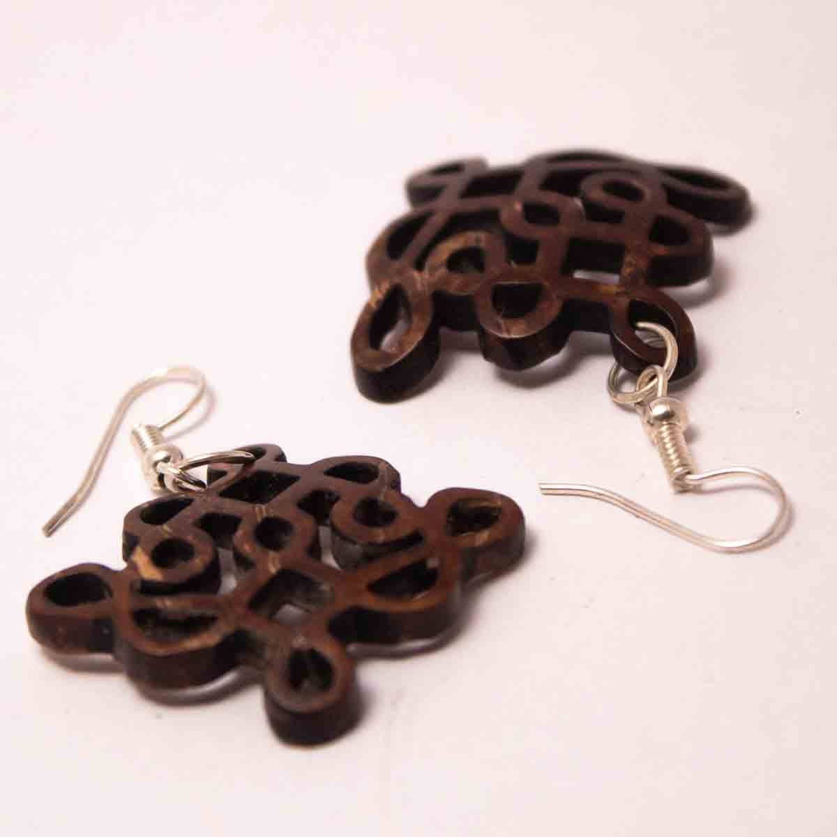 Coconut shell Kolam Design Earrings - Image 2