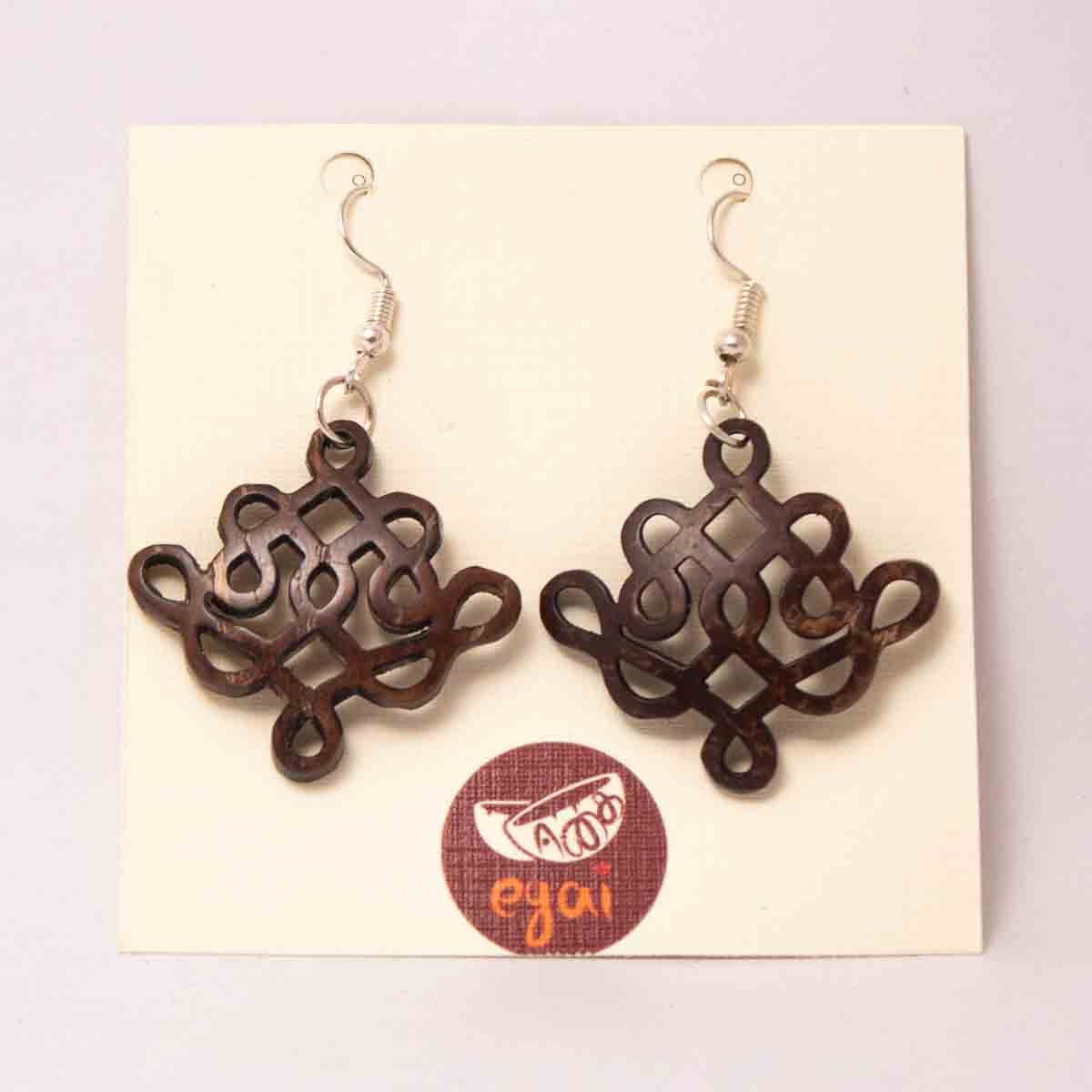 Coconut shell Kolam Design Earrings - Image 3