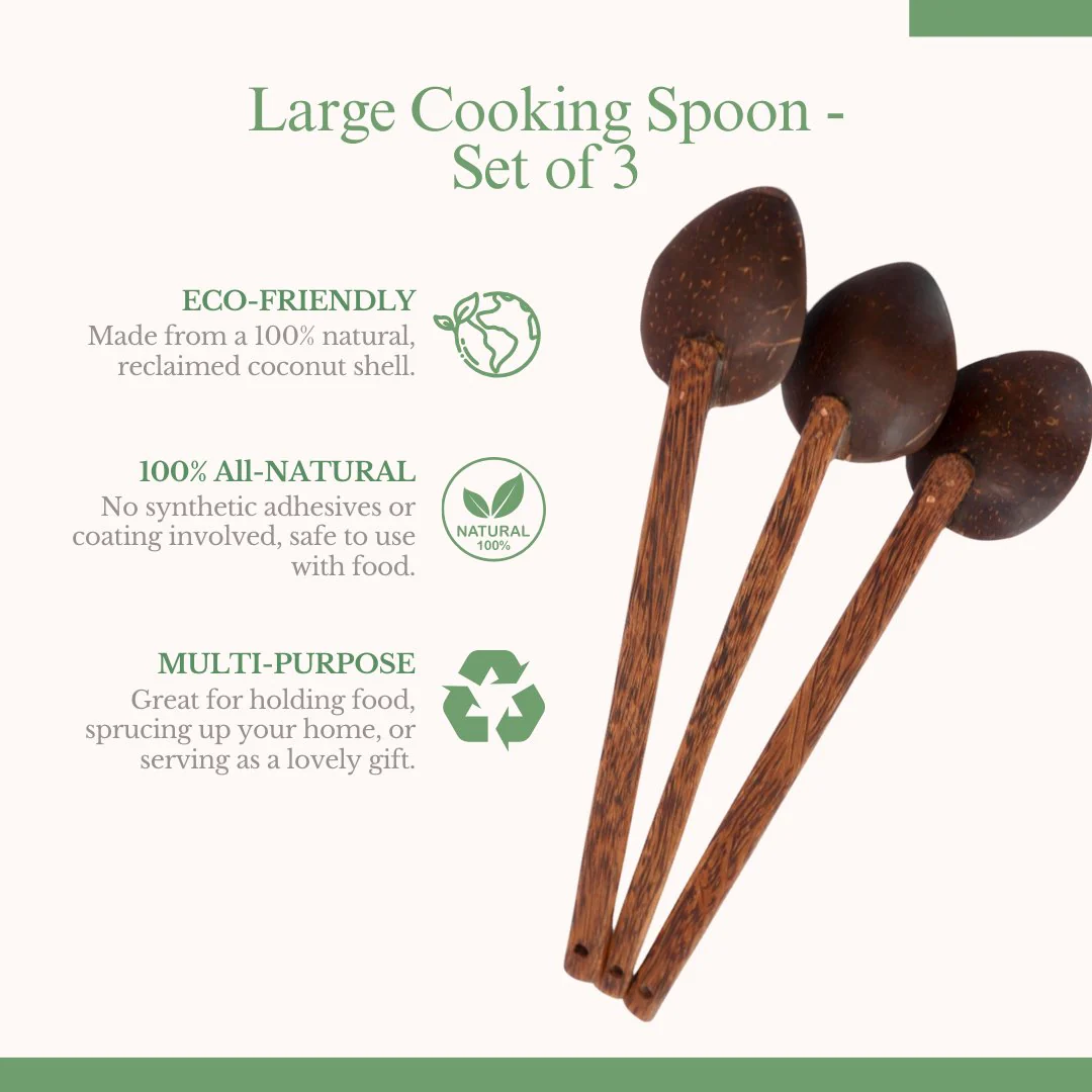 Coconut Shell Large Cooking Spoon Sets for Serving (Set of 3) - Image 4