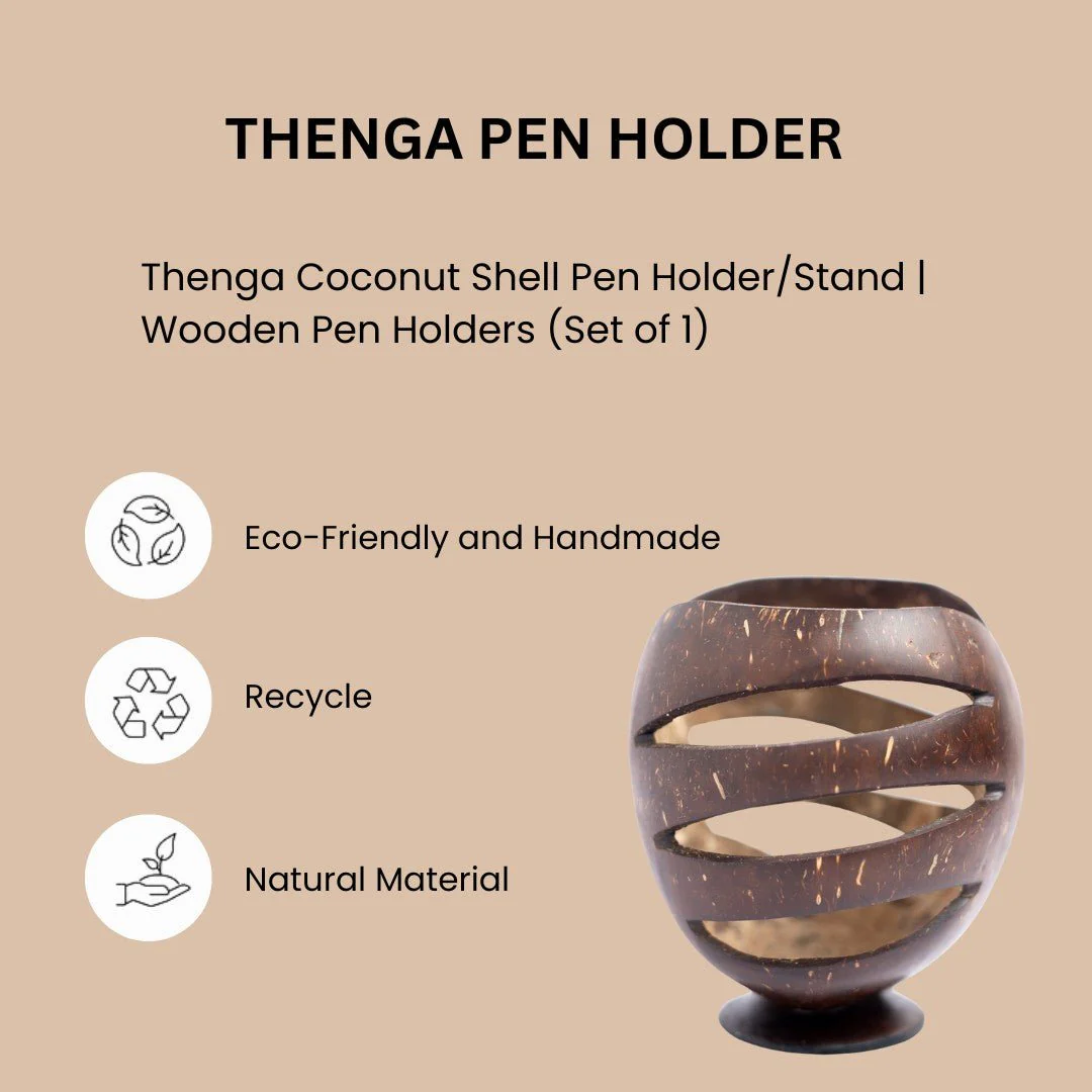 Coconut Shell Pen Holder/Stand | Wooden Pen Holders (Set of 1) - Image 6