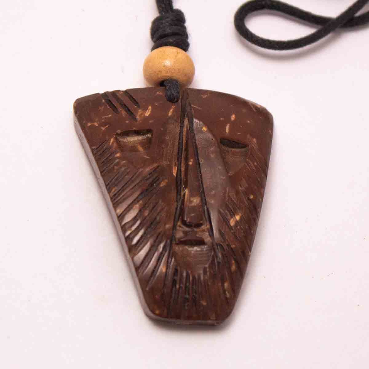 Coconut Shell Pendant - Trible Face Design - Image 3