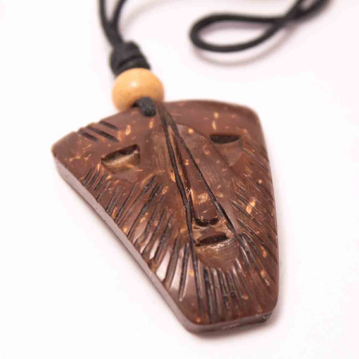 Coconut Shell Pendant - Trible Face Design - Image 4
