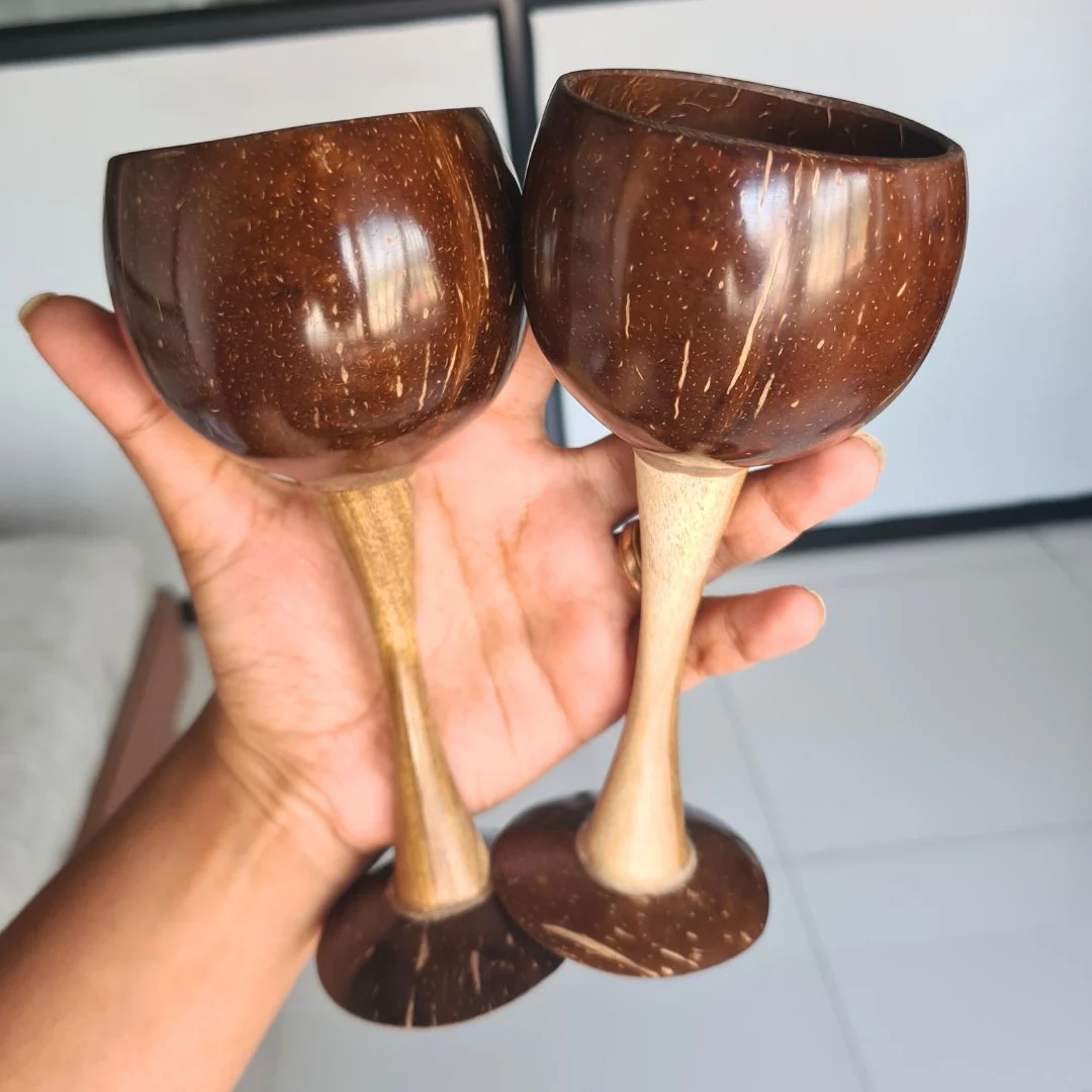 Coconut Shell & Wooden Wine Glasses | Red Wine Glasses (Set of 2) - Image 2
