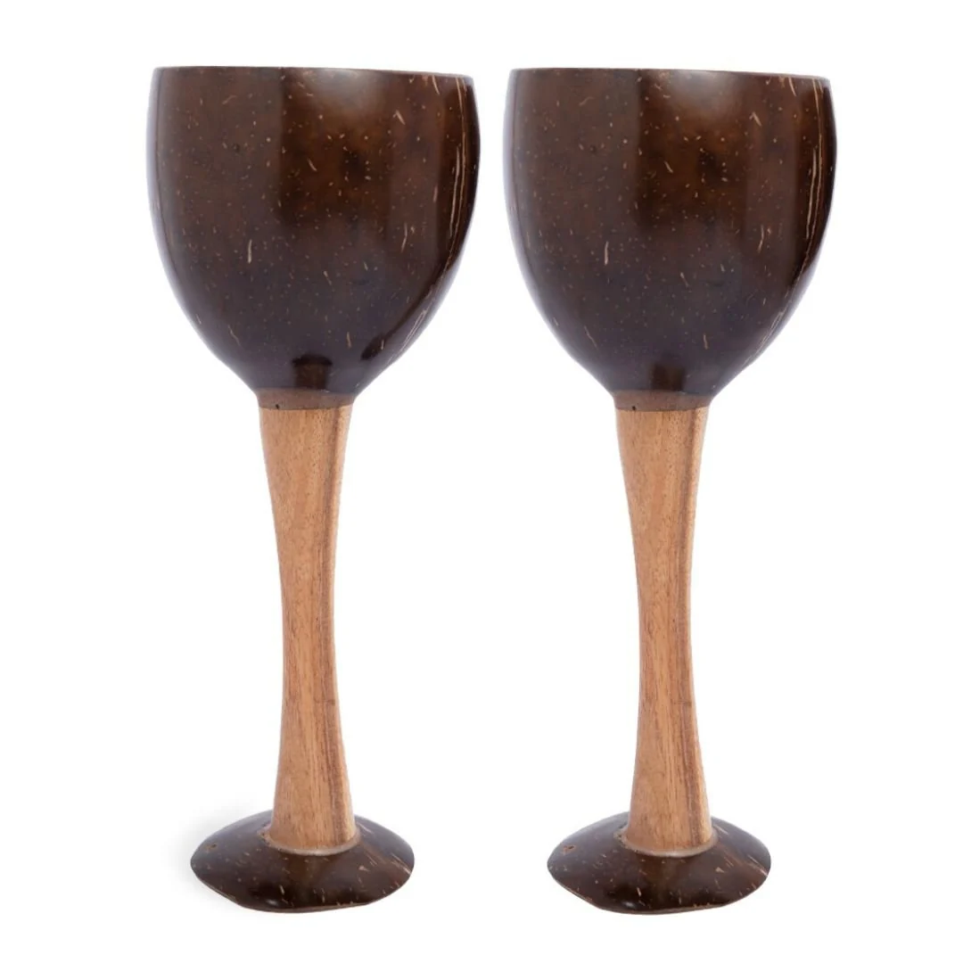 Coconut Shell & Wooden Wine Glasses | Red Wine Glasses (Set of 2) - Image 3