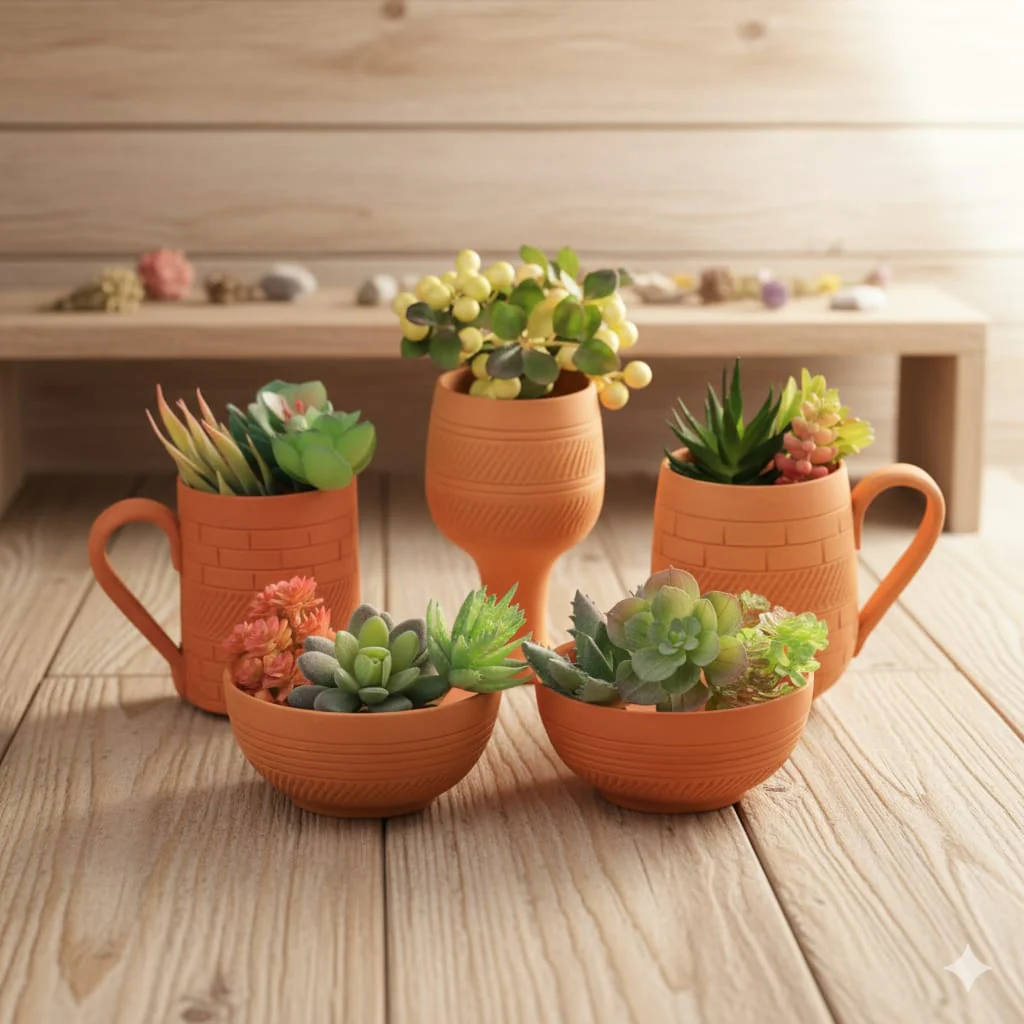 Planter Set of 5 –Coffee Mug & Bowl Ceramic Indoor & Outdoor Planters