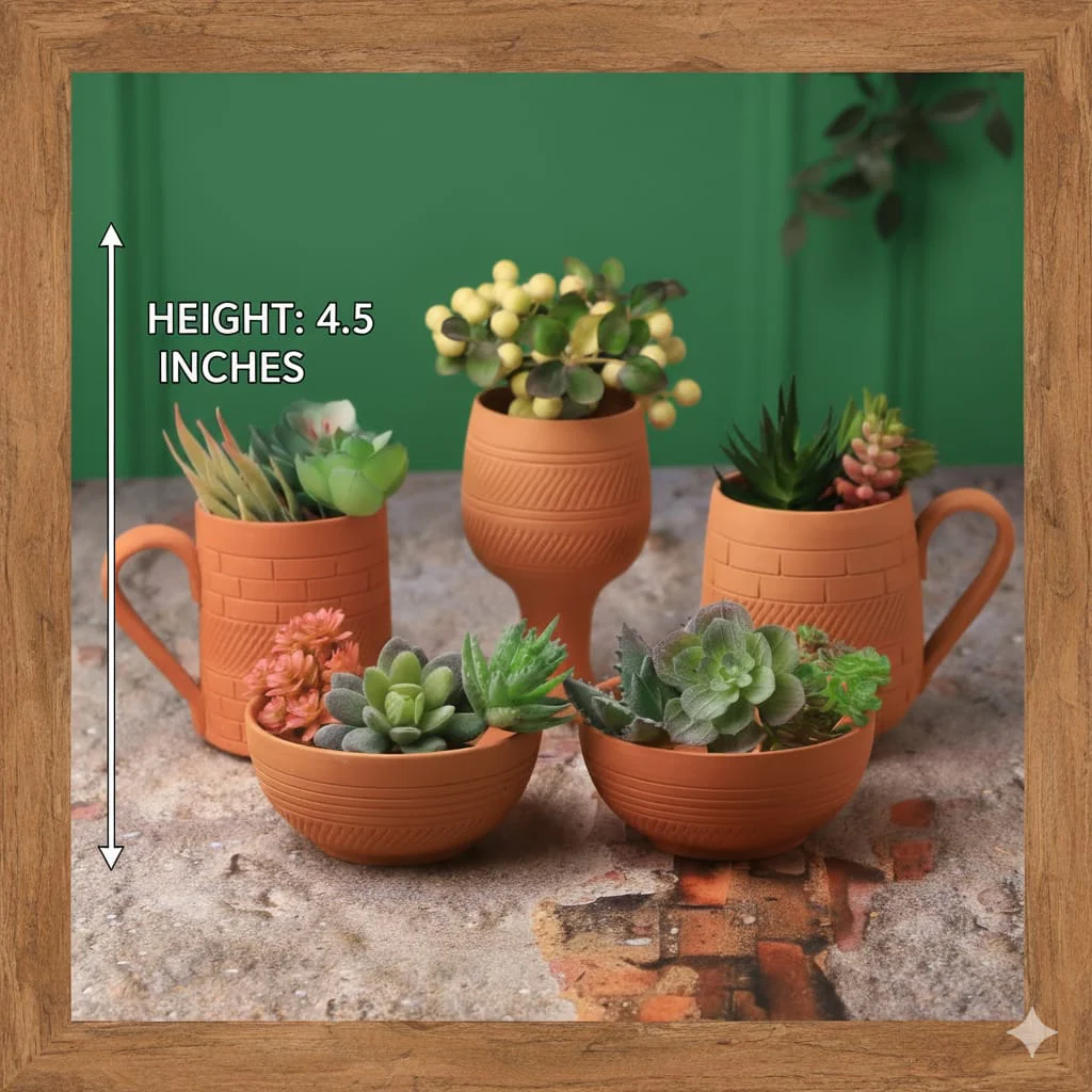 Planter Set of 5 –Coffee Mug & Bowl Ceramic Indoor & Outdoor Planters - Image 2