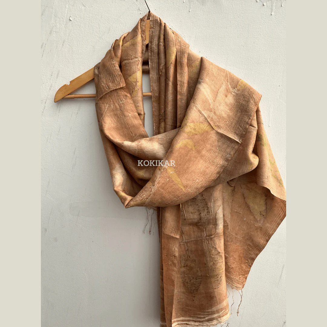 Coral Carnation Pure Silk Scarf – Naturally Dyed & Ecoprinted