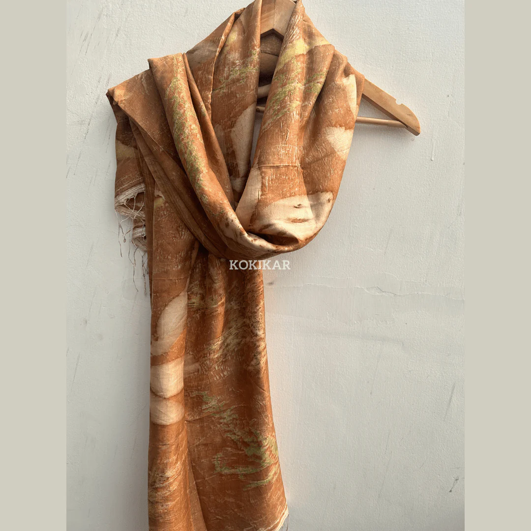 Coral Carnation Pure Silk Scarf – Naturally Dyed & Ecoprinted - Image 6