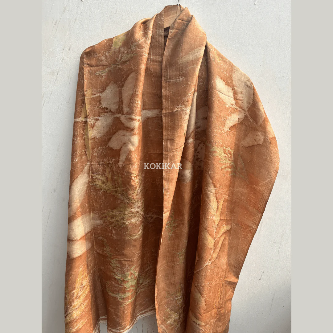 Coral Carnation Pure Silk Scarf – Naturally Dyed & Ecoprinted - Image 9