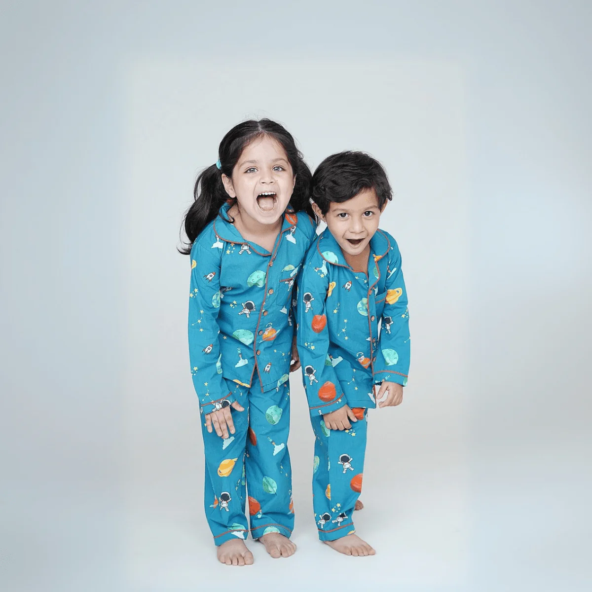 100% Cotton Cosmic Cuddles Kids Collar Night Suit Set - Image 2
