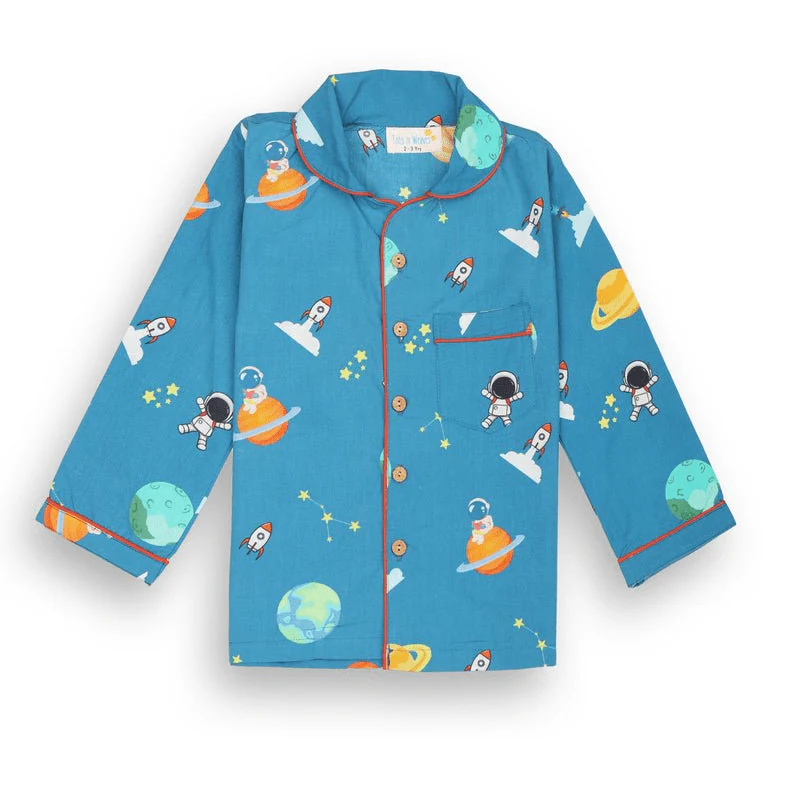 100% Cotton Cosmic Cuddles Kids Collar Night Suit Set - Image 4