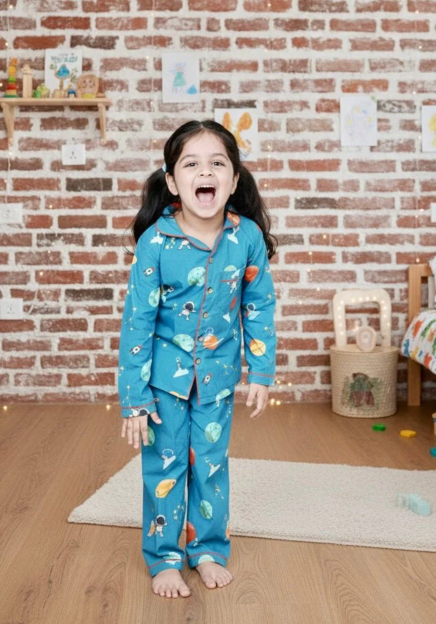 100% Cotton Cosmic Cuddles Kids Collar Night Suit Set - Image 8