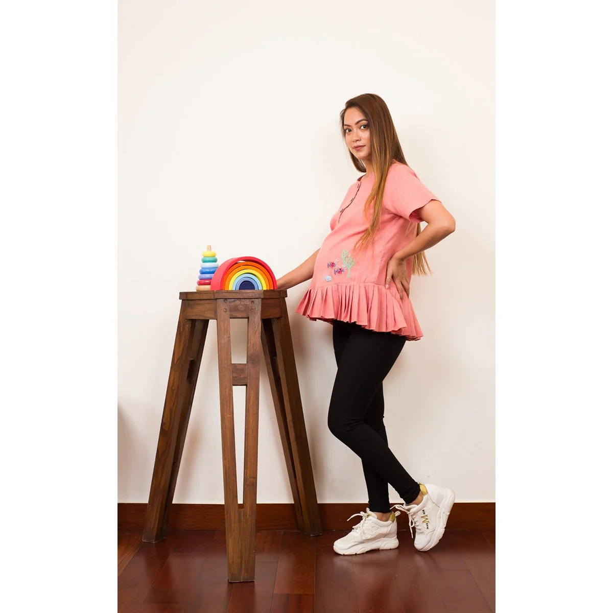 Cosy Coral Frill Top | Cotton Maternity Top for Women | Pastel Pink - Image 2
